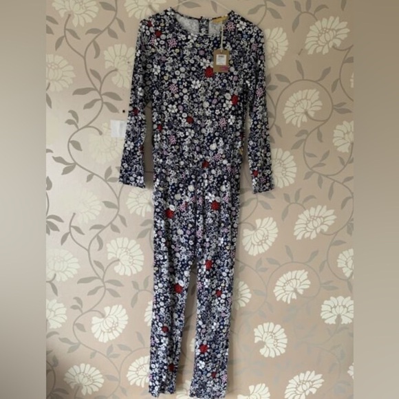 Joules Other - Joules girls floral navy blue romper pockets long sleeve 9/10Y